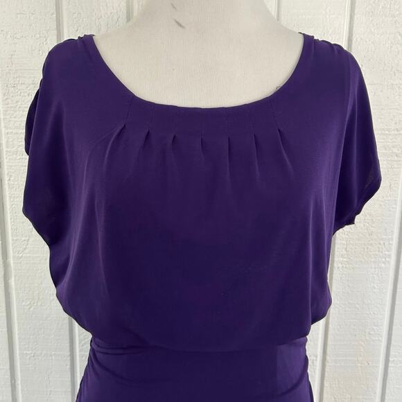 Women Short Sleeve Bodycon Dress Purple Office Career Fall Work Cocktail Size 4 - Picture 4 of 8